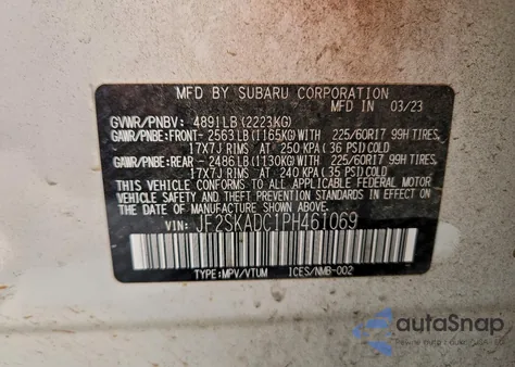 2023 Subaru Forester Premium из США, поврежденный, VIN JF2SKADC1PH461069